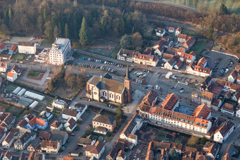 Aerial view of Building and production halls on the premises of the Foundry of NIEDERBRONN in Niederbronn-les-Bains in Grand Est, France