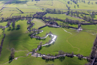 Meandering, serpentine curve of a river in Sully in Bourgogne-Franche-Comte, France
