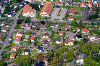 Oblique view of Germersheimer Street, Kandeler Street in Jockgrim in the state Rhineland-Palatinate, Germany