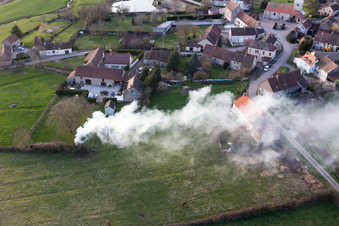Aerial view of (Burgundy), fire in Saisy in the state Saone et Loire, France