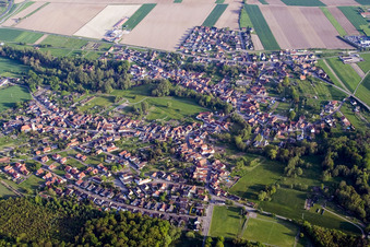 Scheibenhard in the state Bas-Rhin, France from above