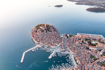 Townscape on the seacoast of the Mediterranean sea in Rovinj in Istarska zupanija, Croatia