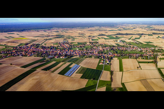 Village panorama from the west in the evening in Seebach in the state Bas-Rhin, France