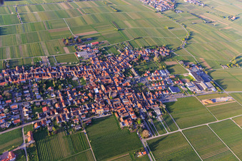View of the wine village in spring from the south in Rhodt unter Rietburg in the state Rhineland-Palatinate, Germany