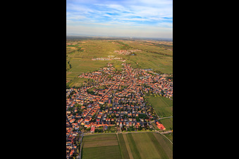 Aerial view of City view in spring from the west in Maikammer in the state Rhineland-Palatinate, Germany