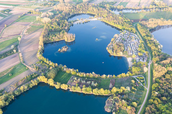 Aerial view of Quarry lake in Lingenfeld in the state Rhineland-Palatinate, Germany