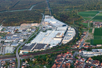 Bird's eye view of Extension - new building - construction site on the factory premises of SEW-EURODRIVE GmbH & Co KG in Graben-Neudorf in the state Baden-Wurttemberg, Germany
