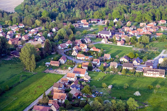 Aerial view of Town View of the streets and houses of the residential areas in Biblisheim in Grand Est, France