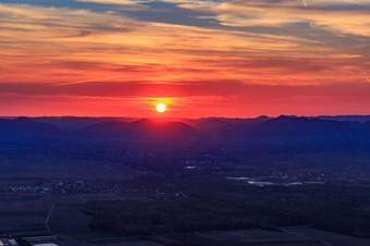 Aerial view of Sunset in the Rhine plain in Rohrbach in the state Rhineland-Palatinate, Germany