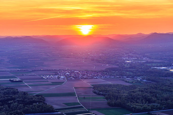 Aerial view of Sunset in the Rhine plain in Steinweiler in the state Rhineland-Palatinate, Germany