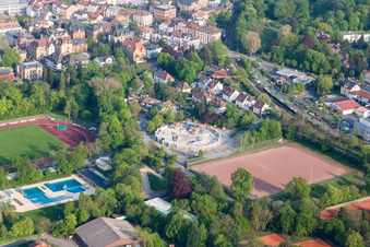 Aerial view of Demolition of the round sports hall in Landau in der Pfalz in the state Rhineland-Palatinate, Germany