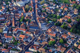 Market square with Hotel Deidesheimer Hof and parish church of St. Ulrich in Deidesheim in the state Rhineland-Palatinate, Germany