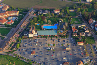 Aerial view of Salinarium leisure pool at Wurstmarkt in Bad Dürkheim in the state Rhineland-Palatinate, Germany