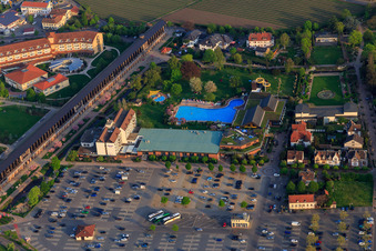 Aerial photograpy of Salinarium leisure pool at Wurstmarkt in Bad Dürkheim in the state Rhineland-Palatinate, Germany