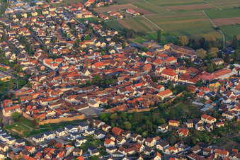 Historic old town behind the city wall from the northwest in Wachenheim an der Weinstraße in the state Rhineland-Palatinate, Germany