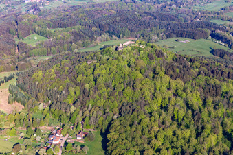 Lindelbrunn Castle ruins above the Cramerhaus in Vorderweidenthal in the state Rhineland-Palatinate, Germany