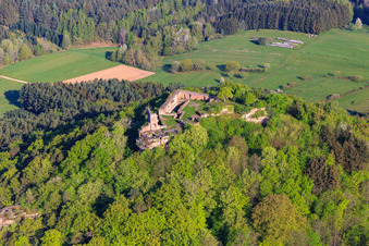Oblique view of Lindelbrunn Castle Ruins in Vorderweidenthal in the state Rhineland-Palatinate, Germany