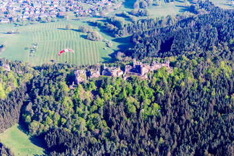 Aerial photograpy of Altdahn ruins in Dahn in the state Rhineland-Palatinate, Germany