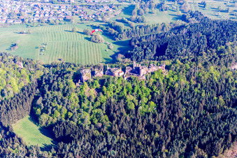 Oblique view of Altdahn ruins in Dahn in the state Rhineland-Palatinate, Germany