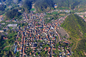 Schulstraße, Schlossstraße from the northeast in Dahn in the state Rhineland-Palatinate, Germany