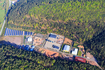 Aerial view of Neudahn 1 business park with indoor playground Super-Dubber Kinderland in Dahn in the state Rhineland-Palatinate, Germany