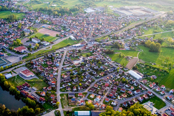 Aerial view of Town View of the streets and houses of the residential areas in Mertzwiller in Grand Est, France