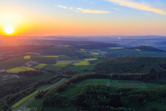Aerial view of Sunset in the Weserbergland in Ottenstein in the state Lower Saxony, Germany