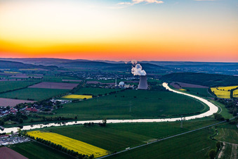 Nuclear power plant Grohnde at sunset in the district Grohnde in Emmerthal in the state Lower Saxony, Germany