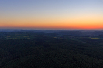 Oblique view of Sunset in the Weserbergland in Ottenstein in the state Lower Saxony, Germany