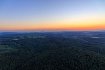 Sunset in the Weserbergland in Ottenstein in the state Lower Saxony, Germany from above