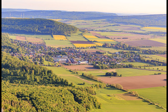 Aerial view of View of the town from the south in the morning in the district Lauenstein in Salzhemmendorf in the state Lower Saxony, Germany