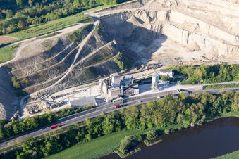 Aerial view of Quarry for the mining and handling of in Hehlen in the state Lower Saxony, Germany