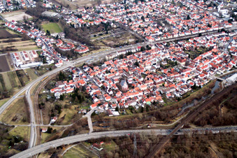 Aerial view of From the southwest in the district Knielingen in Karlsruhe in the state Baden-Wuerttemberg, Germany