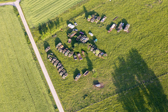 Oblique view of Military trucks in Vibersviller in the state Moselle, France