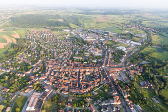 Aerial photograpy of Town View of the streets and houses of the residential areas in Sarre-Union in Grand Est, France