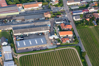 Aerial view of Commercial area at the train station in Kirrweiler in the state Rhineland-Palatinate, Germany