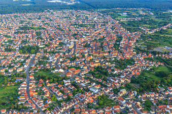 Aerial view of City view from the north in Schifferstadt in the state Rhineland-Palatinate, Germany
