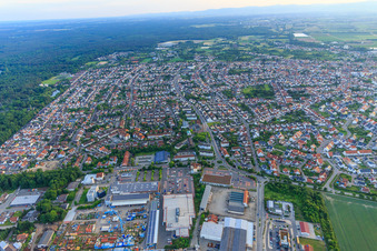 Aerial view of City view from the east in Schifferstadt in the state Rhineland-Palatinate, Germany