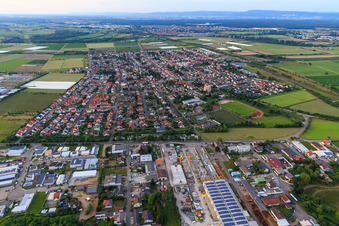 View of the town from the south in Neulußheim in the state Baden-Wuerttemberg, Germany