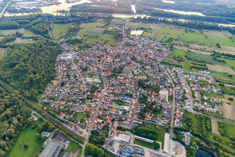 Overview of the town from the east in the district Rheinsheim in Philippsburg in the state Baden-Wuerttemberg, Germany