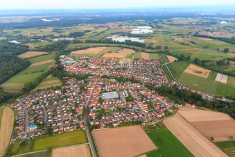 Aerial view of Village overview from the north in Kuhardt in the state Rhineland-Palatinate, Germany