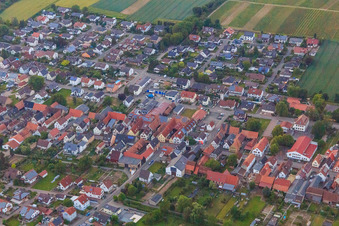 Main Street in Freckenfeld in the state Rhineland-Palatinate, Germany viewn from the air