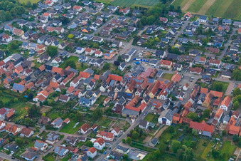 Drone recording of Main Street in Freckenfeld in the state Rhineland-Palatinate, Germany