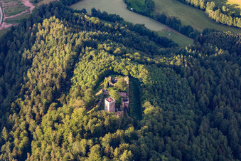 Aerial photograpy of Wildenberg Castle in the district Preunschen in Kirchzell in the state Bavaria, Germany
