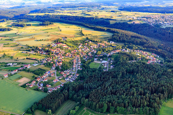 Aerial view of Village view from the north in the district Trienz in Fahrenbach in the state Baden-Wuerttemberg, Germany