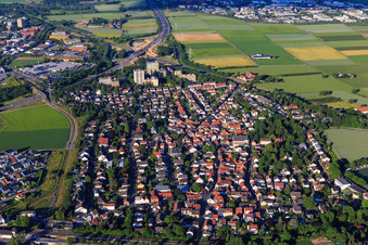 View of the town from the southwest in the district Marienborn in Mainz in the state Rhineland-Palatinate, Germany