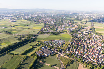 Oblique view of District Marienborn in Mainz in the state Rhineland-Palatinate, Germany