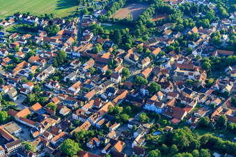 Aerial view of View of the town from the northwest in Undenheim in the state Rhineland-Palatinate, Germany