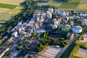 Building and production halls on the premises of sugar factory Suedzucker AG in Obrigheim (Pfalz) in the state Rhineland-Palatinate, Germany