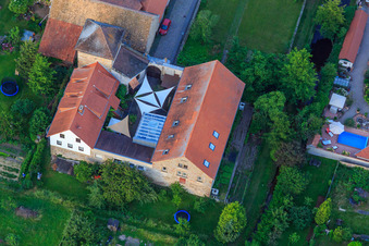 Aerial view of Castle Friedelsheim with Mennonite congregation Friedelsheim Kdö.R in Friedelsheim in the state Rhineland-Palatinate, Germany